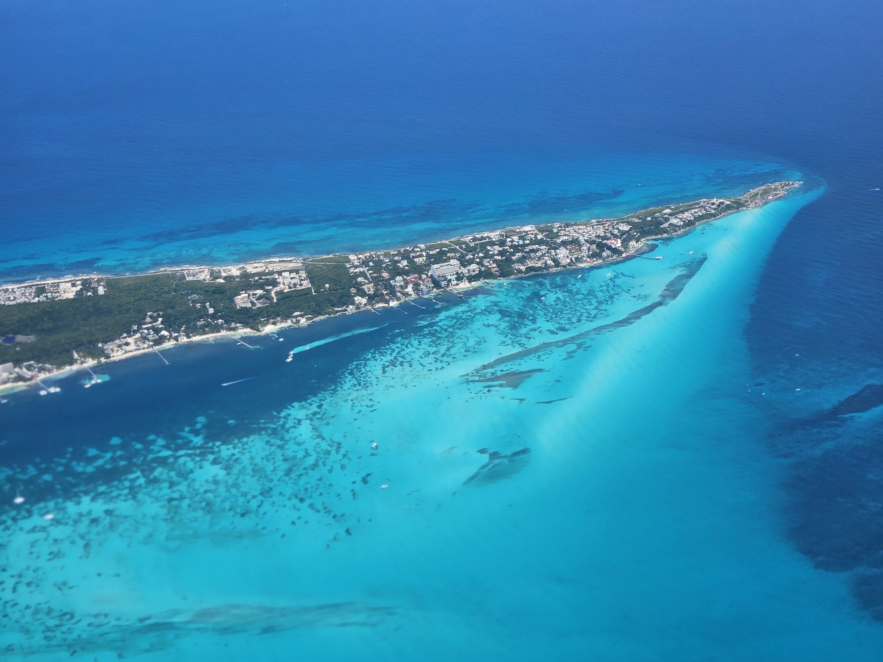 Aerial view of a Caribbean island from a Citation at altitude